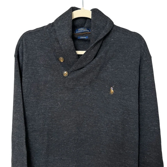Polo Ralph Lauren Rib Luxury Jersey Shawl Collar Pullover Barclay Heather Large - Picture 2 of 5